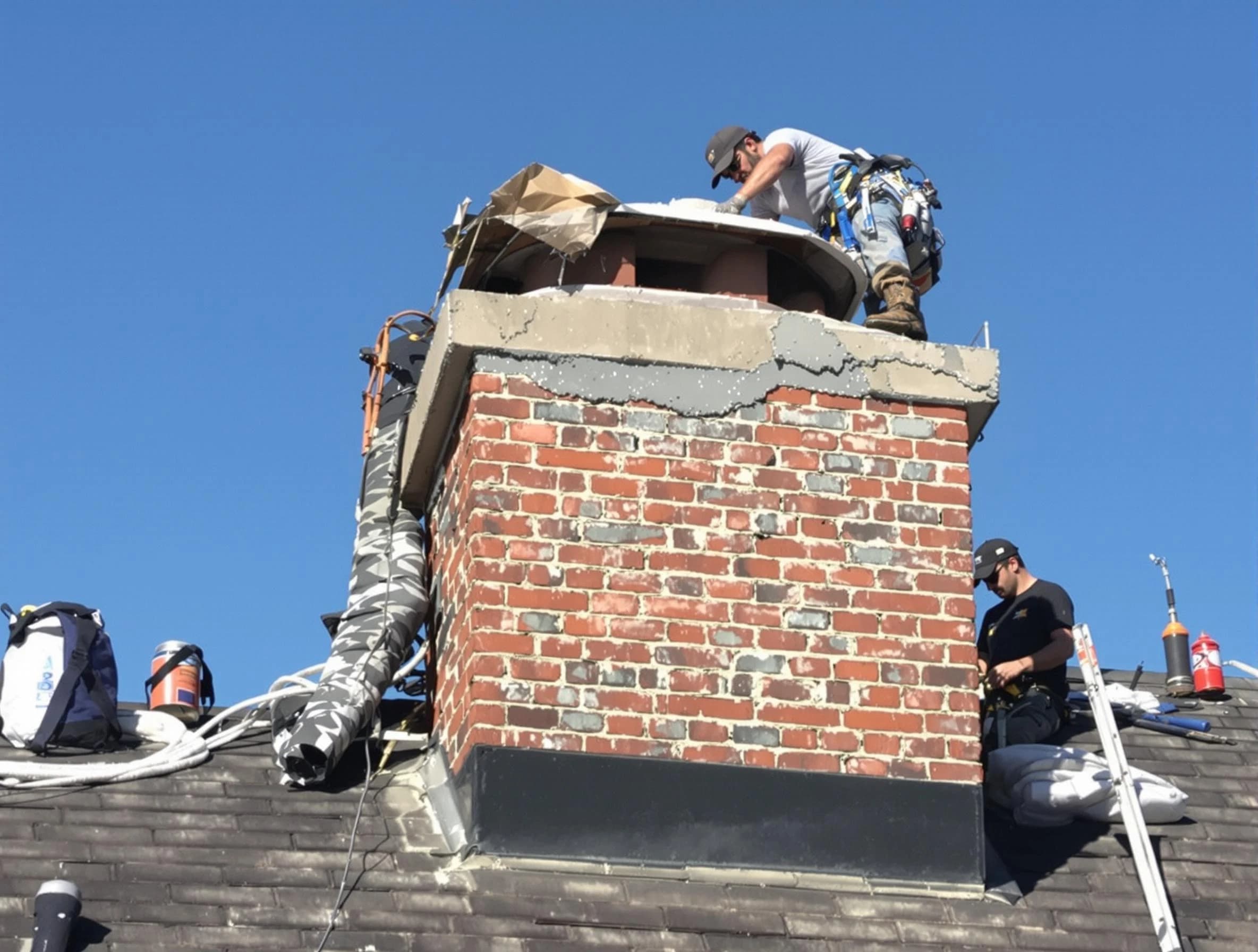 Clarkston Chimney Sweep installing a custom chimney crown in Clarkston, GA