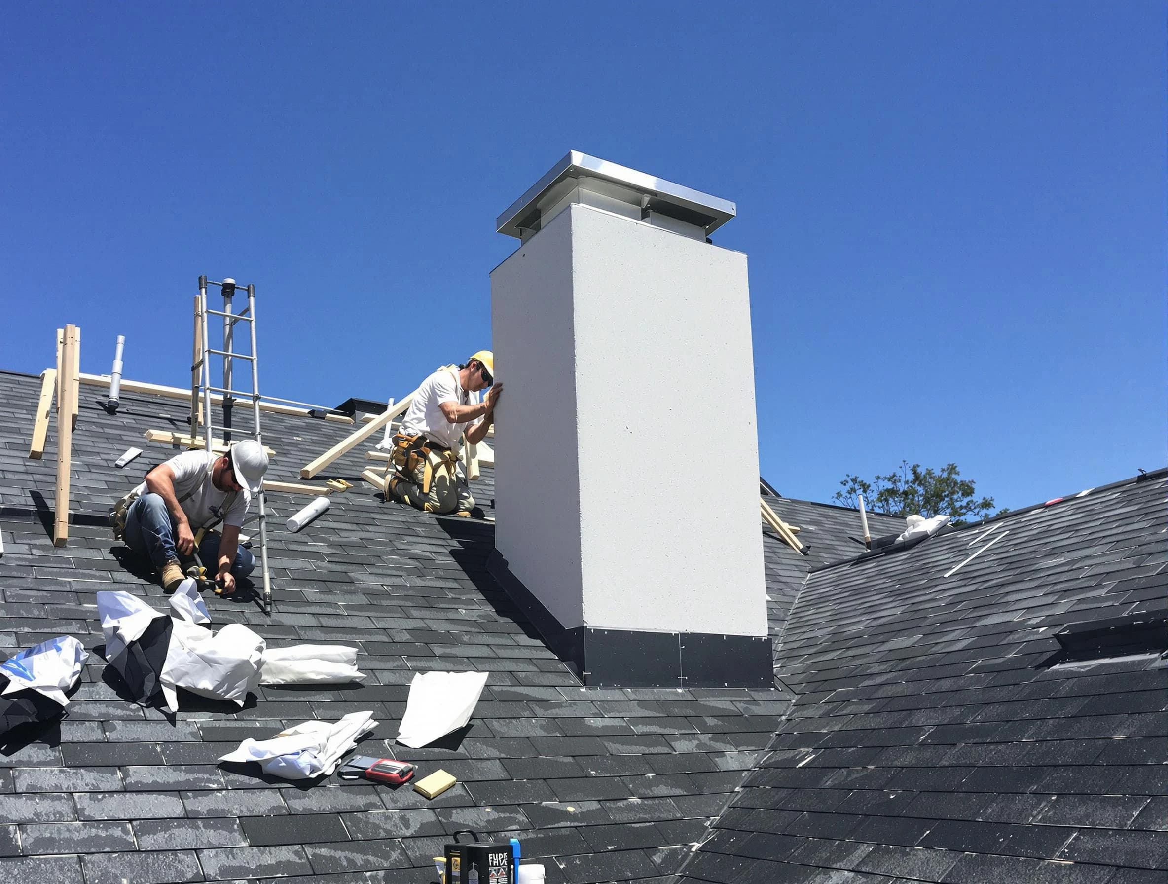 Clarkston Chimney Sweep crew installing a new chimney in Clarkston, GA