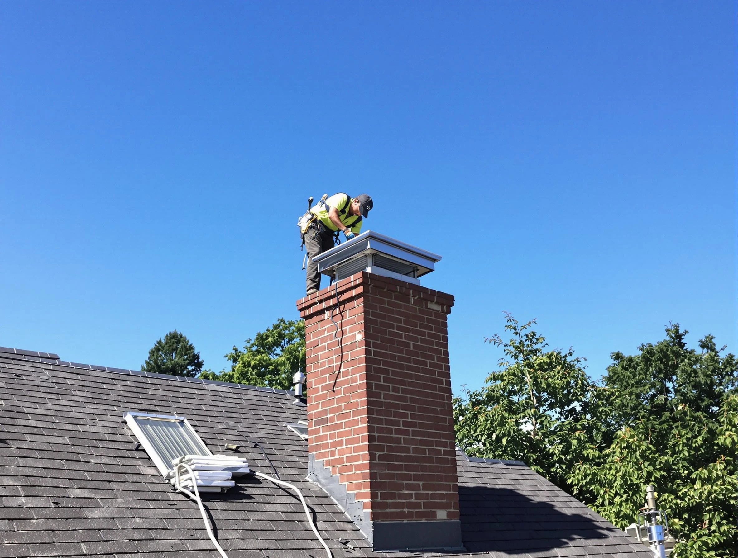 Clarkston Chimney Sweep technician measuring a chimney cap in Clarkston, GA